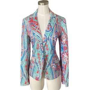 Jones New York Paisley Blazer Jacket in Turquoise, Aqua, Blue, Red, & White.
